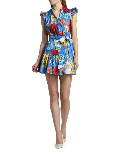 Alice + Olivia Women's Cora Floral Stretch-Cotton Mini Shirtdress - Endless Blossom Blue Iris | Thumbnail 2 Alice + Olivia Women's Cora Floral Stretch-Cotton Mini Shirtdress - Endless Blossom Blue Iris | Thumbnail 2