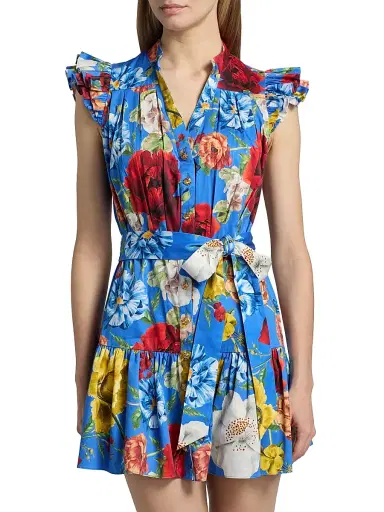 Alice + Olivia Women's Cora Floral Stretch-Cotton Mini Shirtdress - Endless Blossom Blue Iris | Thumbnail 3 Alice + Olivia Women's Cora Floral Stretch-Cotton Mini Shirtdress - Endless Blossom Blue Iris | Thumbnail 3