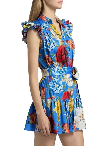 Alice + Olivia Women's Cora Floral Stretch-Cotton Mini Shirtdress - Endless Blossom Blue Iris | Thumbnail 4 Alice + Olivia Women's Cora Floral Stretch-Cotton Mini Shirtdress - Endless Blossom Blue Iris | Thumbnail 4