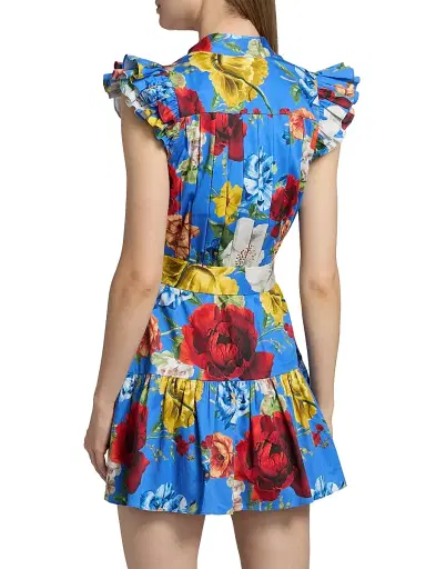 Alice + Olivia Women's Cora Floral Stretch-Cotton Mini Shirtdress - Endless Blossom Blue Iris | Thumbnail 5 Alice + Olivia Women's Cora Floral Stretch-Cotton Mini Shirtdress - Endless Blossom Blue Iris | Thumbnail 5