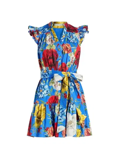 Alice + Olivia Women's Cora Floral Stretch-Cotton Mini Shirtdress - Endless Blossom Blue Iris | Thumbnail 1 Alice + Olivia Women's Cora Floral Stretch-Cotton Mini Shirtdress - Endless Blossom Blue Iris | Thumbnail 1