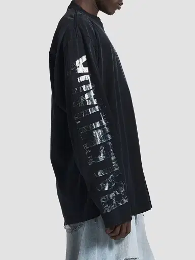 Balenciaga Men's Transparent Tape Shifted Oversized Long Sleeve T-Shirt - Faded Black | Thumbnail 5 Balenciaga Men's Transparent Tape Shifted Oversized Long Sleeve T-Shirt - Faded Black | Thumbnail 5