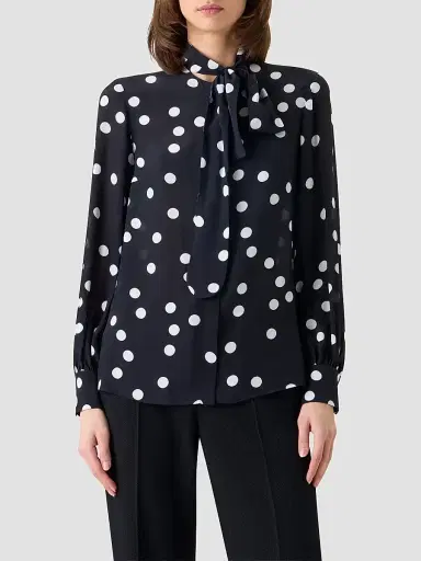Akris punto Women's Polka Dot Silk Tieneck Blouse - Black Cream - Size 16 | Thumbnail 3 Akris punto Women's Polka Dot Silk Tieneck Blouse - Black Cream - Size 16 | Thumbnail 3