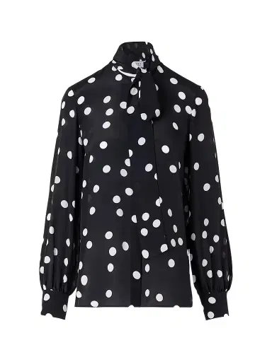 Akris punto Women's Polka Dot Silk Tieneck Blouse - Black Cream - Size 16 | Thumbnail 1 Akris punto Women's Polka Dot Silk Tieneck Blouse - Black Cream - Size 16 | Thumbnail 1