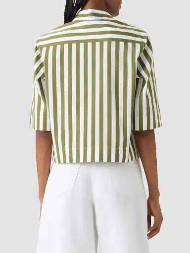 Akris punto Women's Kodak Striped Cotton Boxy Blouse - Green Tea Cream - Size 16 | Thumbnail 3 Akris punto Women's Kodak Striped Cotton Boxy Blouse - Green Tea Cream - Size 16 | Thumbnail 3