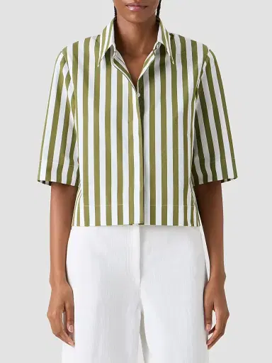 Akris punto Women's Kodak Striped Cotton Boxy Blouse - Green Tea Cream - Size 16 | Thumbnail 4 Akris punto Women's Kodak Striped Cotton Boxy Blouse - Green Tea Cream - Size 16 | Thumbnail 4