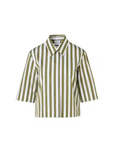 Akris punto Women's Kodak Striped Cotton Boxy Blouse - Green Tea Cream - Size 16 | Thumbnail 1 Akris punto Women's Kodak Striped Cotton Boxy Blouse - Green Tea Cream - Size 16 | Thumbnail 1
