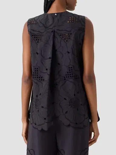 Akris punto Women's Floral Eyelet Cotton Tunic Blouse - Black - Size 16 | Thumbnail 3 Akris punto Women's Floral Eyelet Cotton Tunic Blouse - Black - Size 16 | Thumbnail 3
