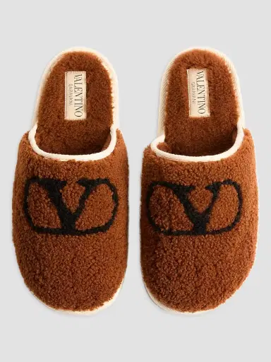 Valentino Garavani Men's Ta Chambre Wool Slides - Tobacco | Thumbnail 4 Valentino Garavani Men's Ta Chambre Wool Slides - Tobacco | Thumbnail 4