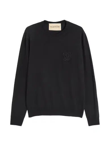 Valentino Garavani Men's Wool Sweater with VG Embroidery - Black | Thumbnail 1 Valentino Garavani Men's Wool Sweater with VG Embroidery - Black | Thumbnail 1