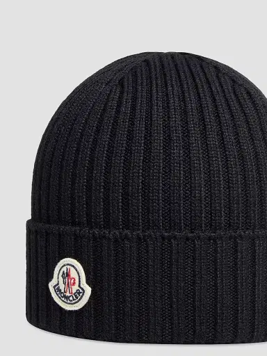 Moncler Little Girl's & Girl's Beanie Hat in Wool - Black | Thumbnail 3 Moncler Little Girl's & Girl's Beanie Hat in Wool - Black | Thumbnail 3