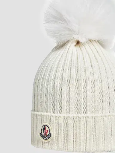 Moncler Little Girl's & Girl's Beanie Hat in Wool - White | Thumbnail 3 Moncler Little Girl's & Girl's Beanie Hat in Wool - White | Thumbnail 3