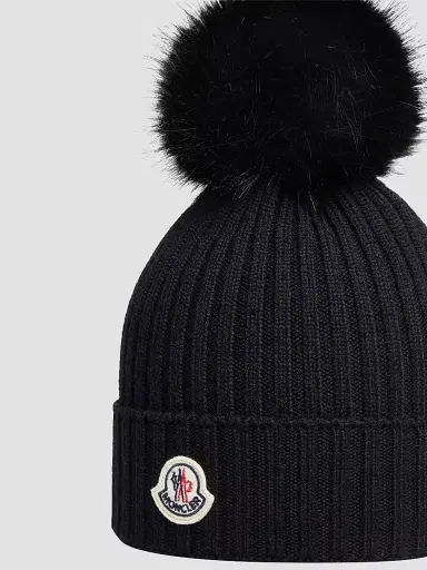 Moncler Little Girl's & Girl's Beanie Hat in Wool - Black | Thumbnail 3 Moncler Little Girl's & Girl's Beanie Hat in Wool - Black | Thumbnail 3