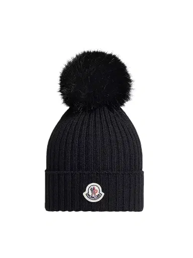 Moncler Little Girl's & Girl's Beanie Hat in Wool - Black | Thumbnail 1 Moncler Little Girl's & Girl's Beanie Hat in Wool - Black | Thumbnail 1