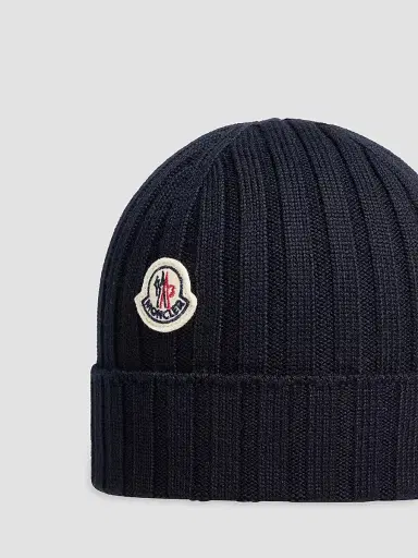 Moncler Baby Girl's Beanie Hat in Wool - Navy Blue | Thumbnail 3 Moncler Baby Girl's Beanie Hat in Wool - Navy Blue | Thumbnail 3