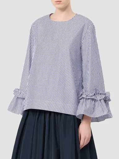 Max Mara Women's Poplin Blouse with Ruffles and Flounces - Light Blue - Size 10 | Thumbnail 3 Max Mara Women's Poplin Blouse with Ruffles and Flounces - Light Blue - Size 10 | Thumbnail 3