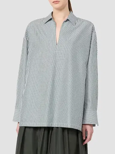 Max Mara Women's Cotton Poplin Blouse - Dark Green | Thumbnail 3 Max Mara Women's Cotton Poplin Blouse - Dark Green | Thumbnail 3
