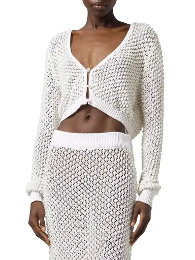 GIUSEPPE DI MORABITO Women's Act II: The Fall Of Icarus Maglia Imitation Pearl Crop Knit Cardigan | Thumbnail 1 GIUSEPPE DI MORABITO Women's Act II: The Fall Of Icarus Maglia Imitation Pearl Crop Knit Cardigan | Thumbnail 1