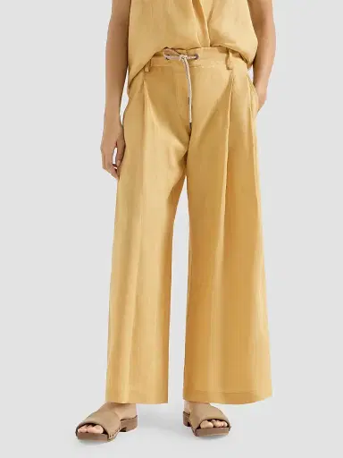 Brunello Cucinelli Women's Linen Trousers with Drawstring and Monili - Yellow - Size XXXL | Thumbnail 2 Brunello Cucinelli Women's Linen Trousers with Drawstring and Monili - Yellow - Size XXXL | Thumbnail 2
