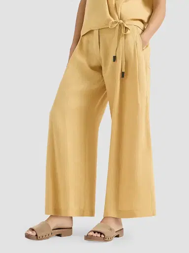 Brunello Cucinelli Women's Linen Trousers with Drawstring and Monili - Yellow - Size XXXL | Thumbnail 3 Brunello Cucinelli Women's Linen Trousers with Drawstring and Monili - Yellow - Size XXXL | Thumbnail 3