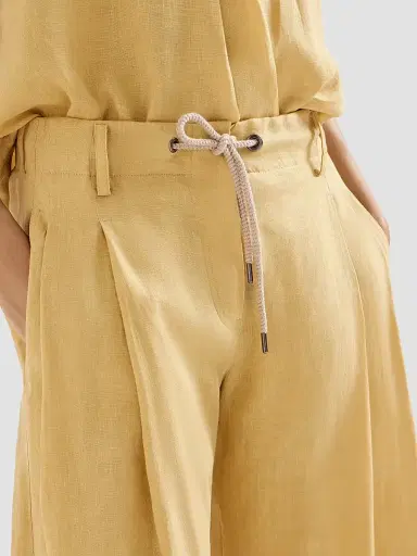 Brunello Cucinelli Women's Linen Trousers with Drawstring and Monili - Yellow - Size XXXL | Thumbnail 5 Brunello Cucinelli Women's Linen Trousers with Drawstring and Monili - Yellow - Size XXXL | Thumbnail 5