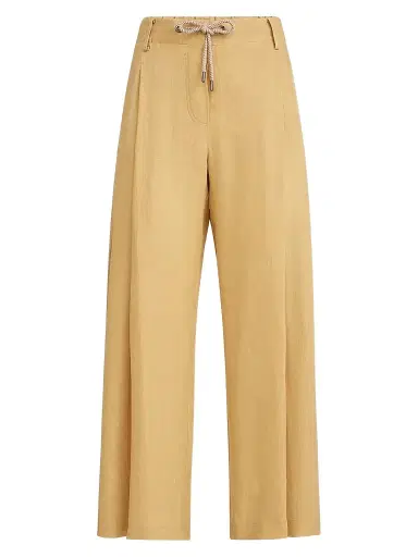Brunello Cucinelli Women's Linen Trousers with Drawstring and Monili - Yellow - Size XXXL | Thumbnail 1 Brunello Cucinelli Women's Linen Trousers with Drawstring and Monili - Yellow - Size XXXL | Thumbnail 1