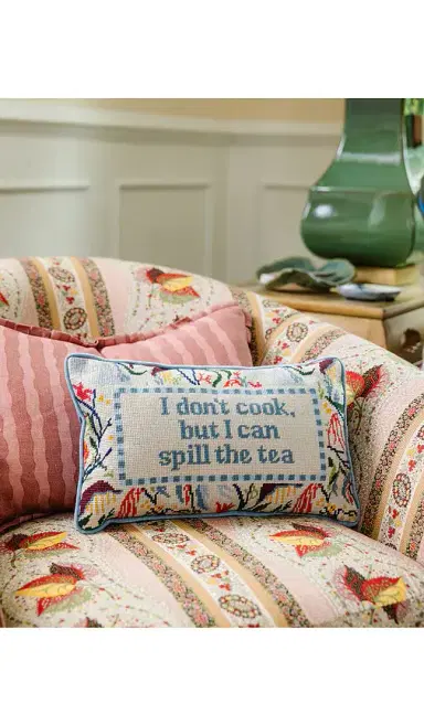 Furbish Studio Spill The Tea Needlepoint Pillow | Thumbnail 3 Furbish Studio Spill The Tea Needlepoint Pillow | Thumbnail 3