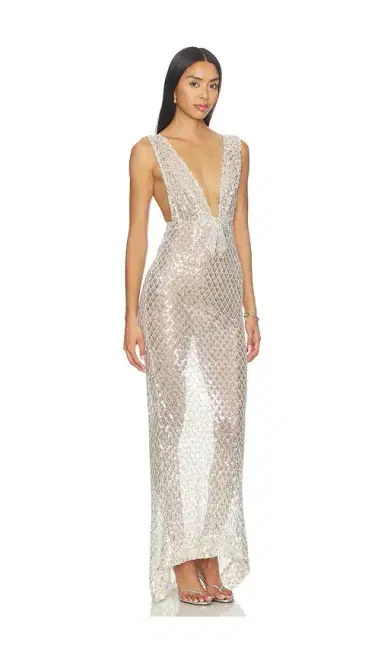 Bronx and Banco Liora Crystal Bridal V-neck Maxi Dress | Thumbnail 2 Bronx and Banco Liora Crystal Bridal V-neck Maxi Dress | Thumbnail 2
