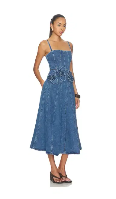 AKNVAS Eryn Midi Denim Dress With 3d Rose Detail | Thumbnail 2 AKNVAS Eryn Midi Denim Dress With 3d Rose Detail | Thumbnail 2