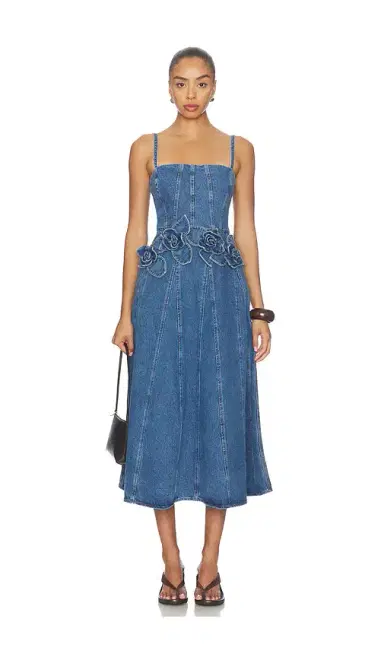 AKNVAS Eryn Midi Denim Dress With 3d Rose Detail | Thumbnail 1 AKNVAS Eryn Midi Denim Dress With 3d Rose Detail | Thumbnail 1