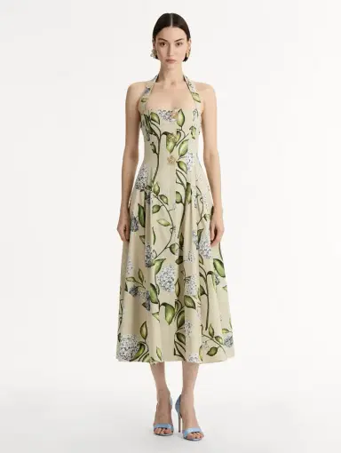 Oscar de la Renta Porcelain Flower Cotton Poplin Halter Dress | Thumbnail 2 Oscar de la Renta Porcelain Flower Cotton Poplin Halter Dress | Thumbnail 2