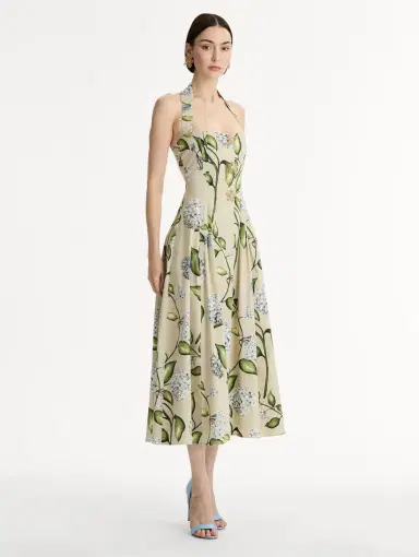 Oscar de la Renta Porcelain Flower Cotton Poplin Halter Dress | Thumbnail 4 Oscar de la Renta Porcelain Flower Cotton Poplin Halter Dress | Thumbnail 4