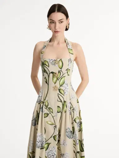 Oscar de la Renta Porcelain Flower Cotton Poplin Halter Dress | Thumbnail 5 Oscar de la Renta Porcelain Flower Cotton Poplin Halter Dress | Thumbnail 5