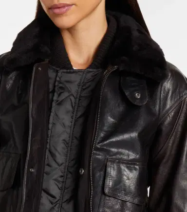 Victoria Beckham Shearling-trimmed leather jacket | Thumbnail 3 Victoria Beckham Shearling-trimmed leather jacket | Thumbnail 3