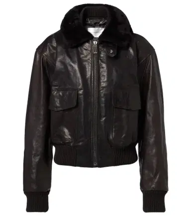 Victoria Beckham Shearling-trimmed leather jacket | Thumbnail 1 Victoria Beckham Shearling-trimmed leather jacket | Thumbnail 1