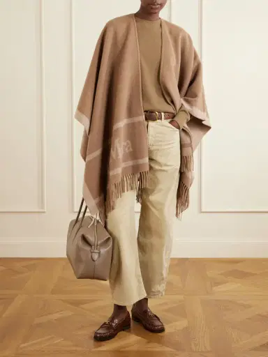 Max Mara Fringed Wool-jacquard Cape | Thumbnail 2 Max Mara Fringed Wool-jacquard Cape | Thumbnail 2