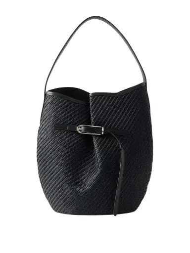Liffner Belted Bucket Leather-trimmed Raffia Bucket Bag | Thumbnail 1 Liffner Belted Bucket Leather-trimmed Raffia Bucket Bag | Thumbnail 1