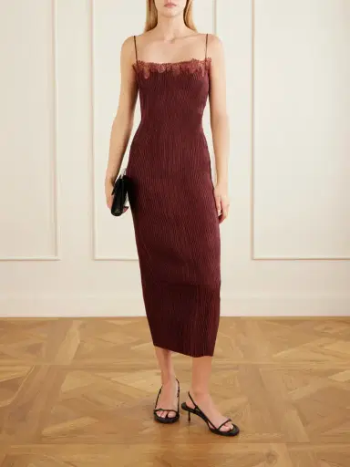 FFORME Lumie Lace-trimmed Pleated Satin Midi Dress | Thumbnail 2 FFORME Lumie Lace-trimmed Pleated Satin Midi Dress | Thumbnail 2