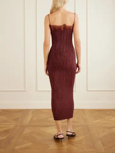 FFORME Lumie Lace-trimmed Pleated Satin Midi Dress | Thumbnail 3 FFORME Lumie Lace-trimmed Pleated Satin Midi Dress | Thumbnail 3