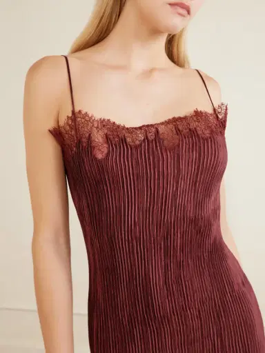 FFORME Lumie Lace-trimmed Pleated Satin Midi Dress | Thumbnail 4 FFORME Lumie Lace-trimmed Pleated Satin Midi Dress | Thumbnail 4