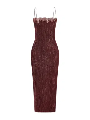 FFORME Lumie Lace-trimmed Pleated Satin Midi Dress | Thumbnail 1 FFORME Lumie Lace-trimmed Pleated Satin Midi Dress | Thumbnail 1