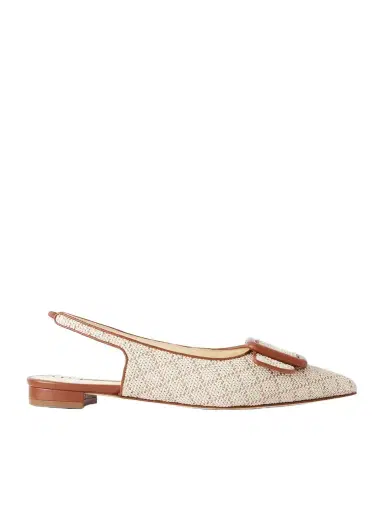 Manolo Blahnik Maylurabi Buckle-detailed Leather-trimmed Woven Slingback Pumps | Thumbnail 1 Manolo Blahnik Maylurabi Buckle-detailed Leather-trimmed Woven Slingback Pumps | Thumbnail 1