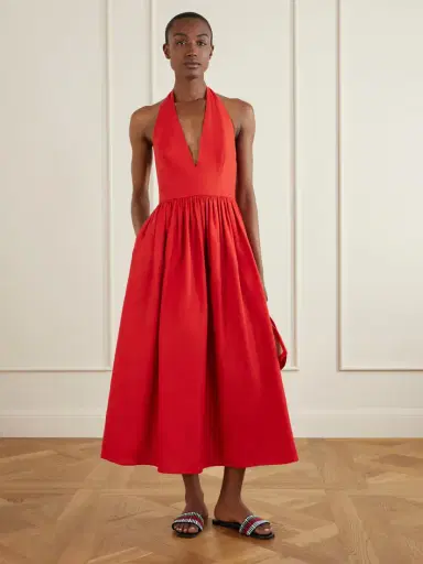 Staud Grazia Gathered Linen Midi Dress | Thumbnail 2 Staud Grazia Gathered Linen Midi Dress | Thumbnail 2
