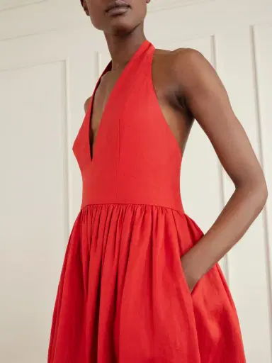 Staud Grazia Gathered Linen Midi Dress | Thumbnail 4 Staud Grazia Gathered Linen Midi Dress | Thumbnail 4