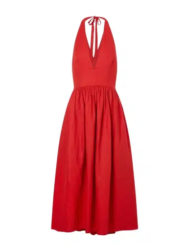 Staud Grazia Gathered Linen Midi Dress | Thumbnail 1 Staud Grazia Gathered Linen Midi Dress | Thumbnail 1