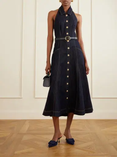 Self-Portrait Belted Halterneck Denim Midi Dress | Thumbnail 2 Self-Portrait Belted Halterneck Denim Midi Dress | Thumbnail 2