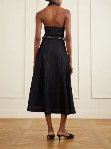 Self-Portrait Belted Halterneck Denim Midi Dress | Thumbnail 3 Self-Portrait Belted Halterneck Denim Midi Dress | Thumbnail 3
