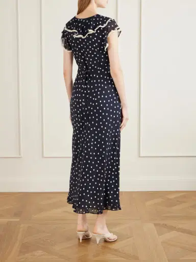 Rixo Bethea Crochet-trimmed Polka-dot Crepe Midi Dress | Thumbnail 3 Rixo Bethea Crochet-trimmed Polka-dot Crepe Midi Dress | Thumbnail 3