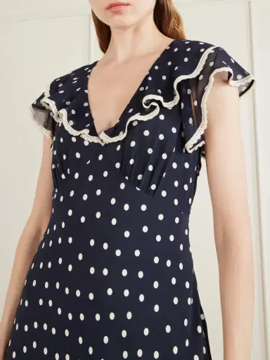 Rixo Bethea Crochet-trimmed Polka-dot Crepe Midi Dress | Thumbnail 4 Rixo Bethea Crochet-trimmed Polka-dot Crepe Midi Dress | Thumbnail 4