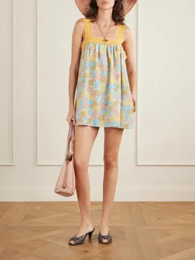 Chloé Pleated Lace-trimmed Floral-print Cotton-terry Mini Dress | Thumbnail 2 Chloé Pleated Lace-trimmed Floral-print Cotton-terry Mini Dress | Thumbnail 2